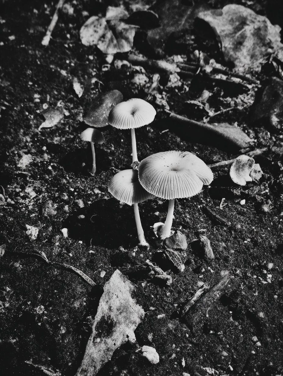 Mushrooms in Black and White Poster. poster detail