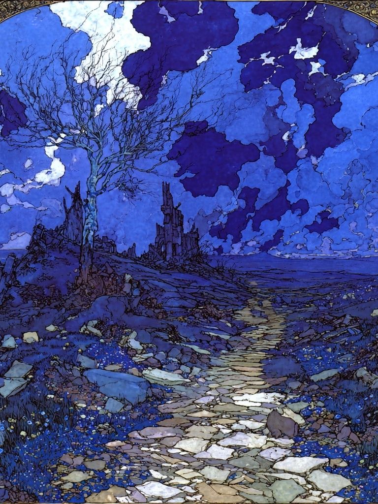 Mystical Ruins Under Blue Sky Poster. poster detail