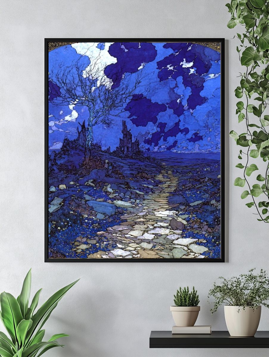 Mystical Ruins Under Blue Sky Poster. — room view 4