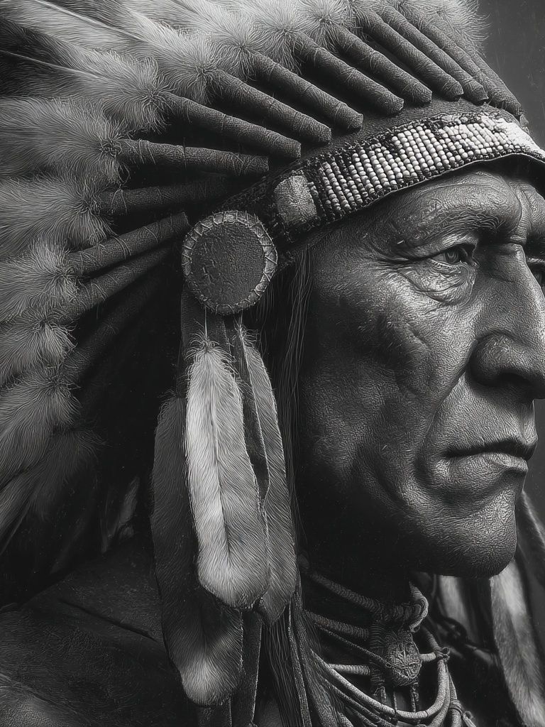 Native American Chief — Black-White Print. poster — photography art
