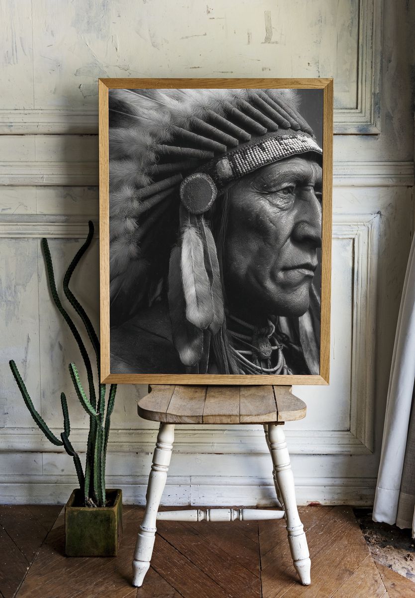 Native American Chief — Black-White Print. — room view 1