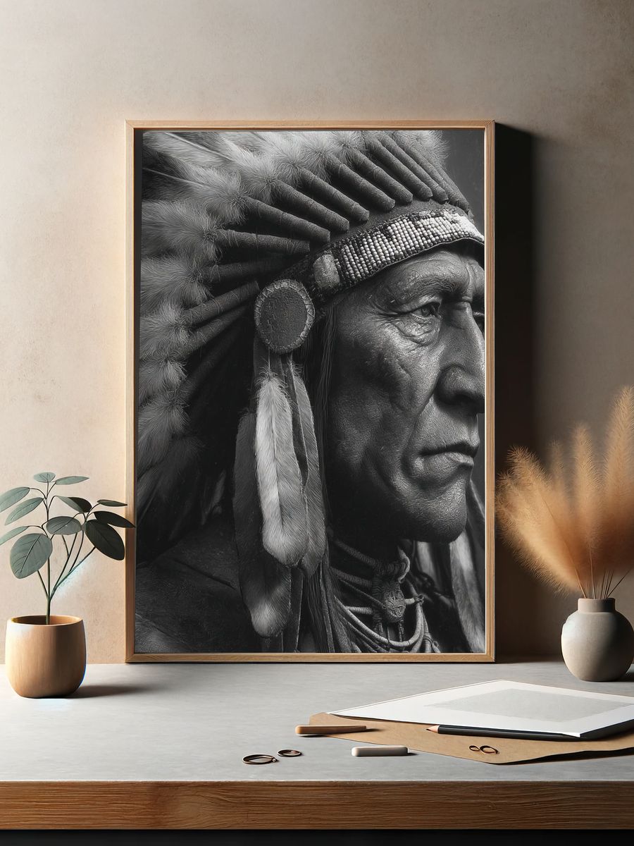 Native American Chief — Black-White Print. — room view 2