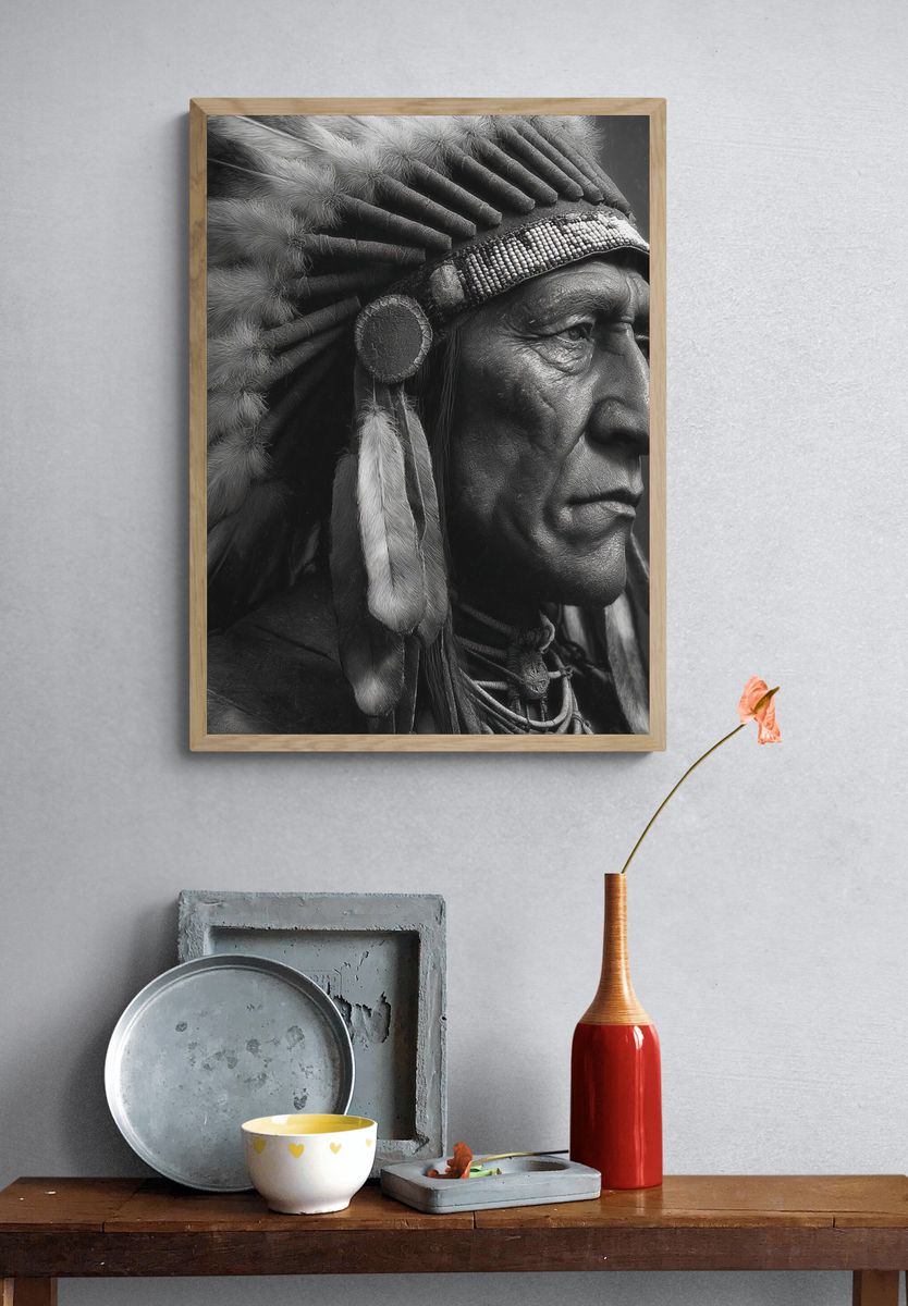 Native American Chief — Black-White Print. — room view 3