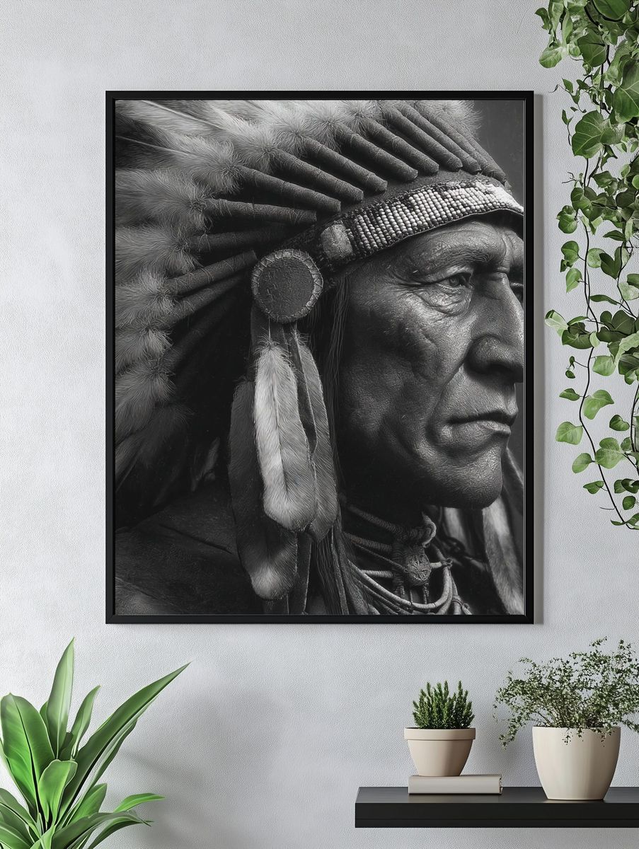 Native American Chief — Black-White Print. — room view 4