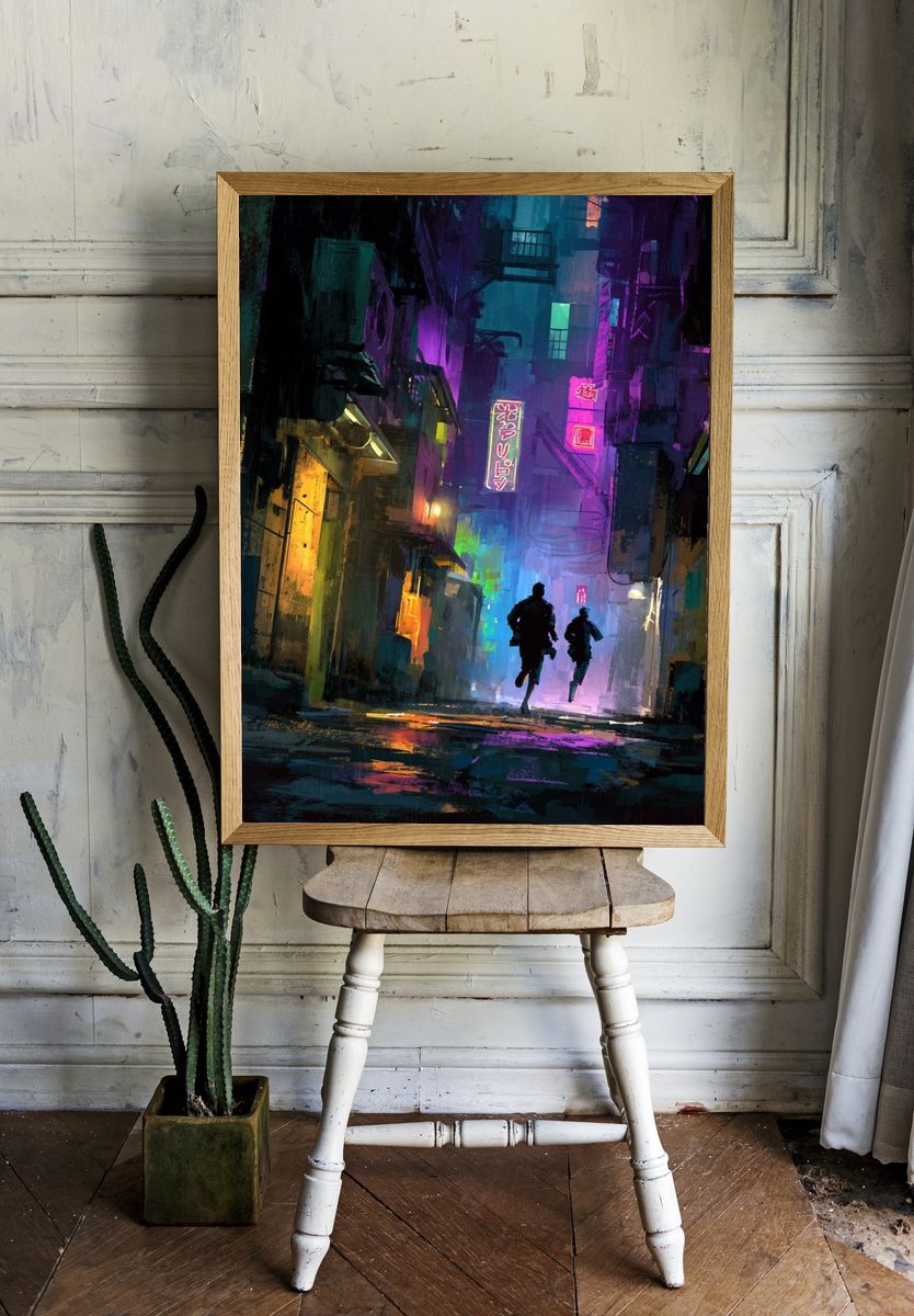 Neon Alleyway — Digital Art Print. — room view 1