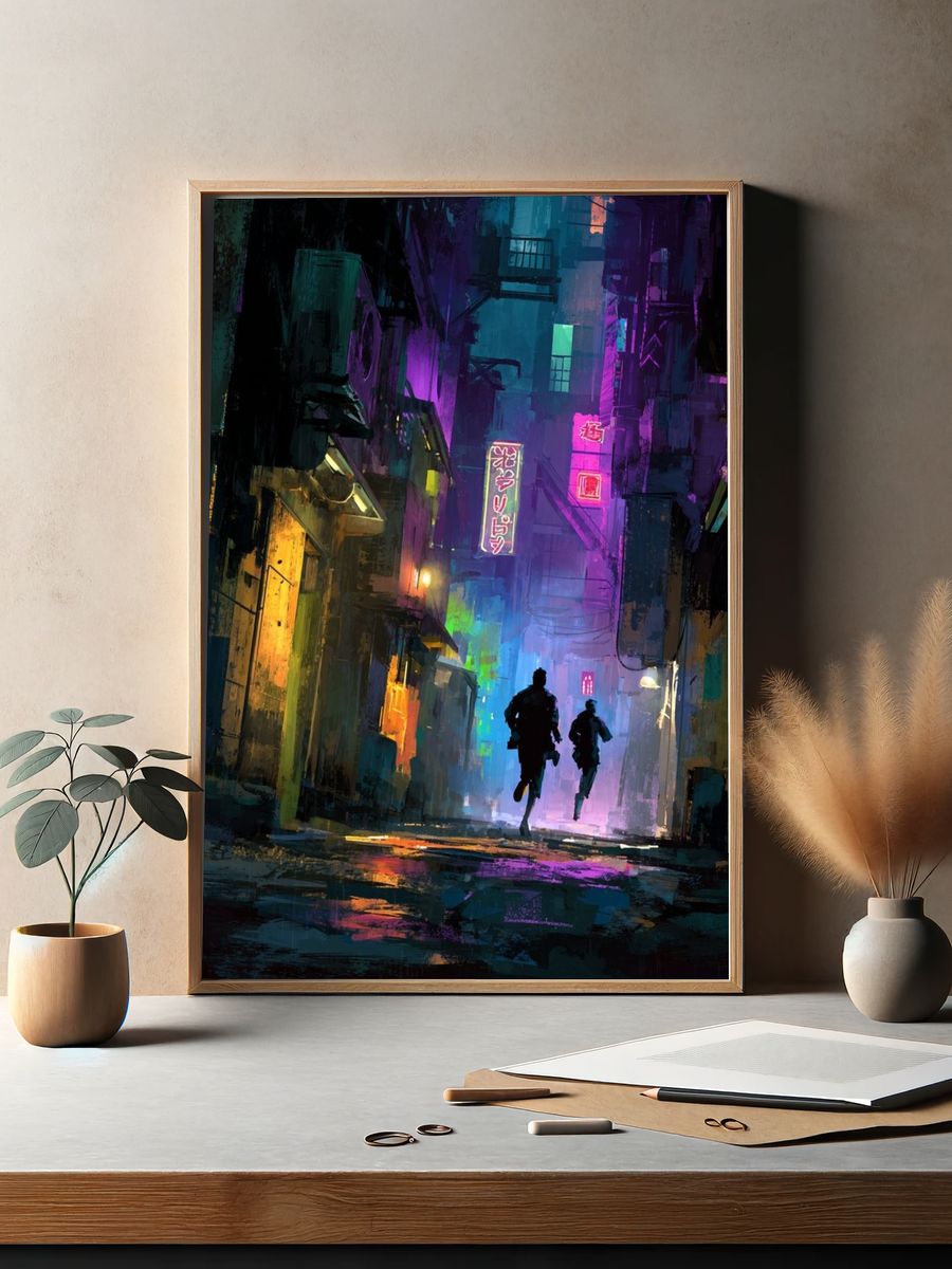 Neon Alleyway — Digital Art Print. — room view 2