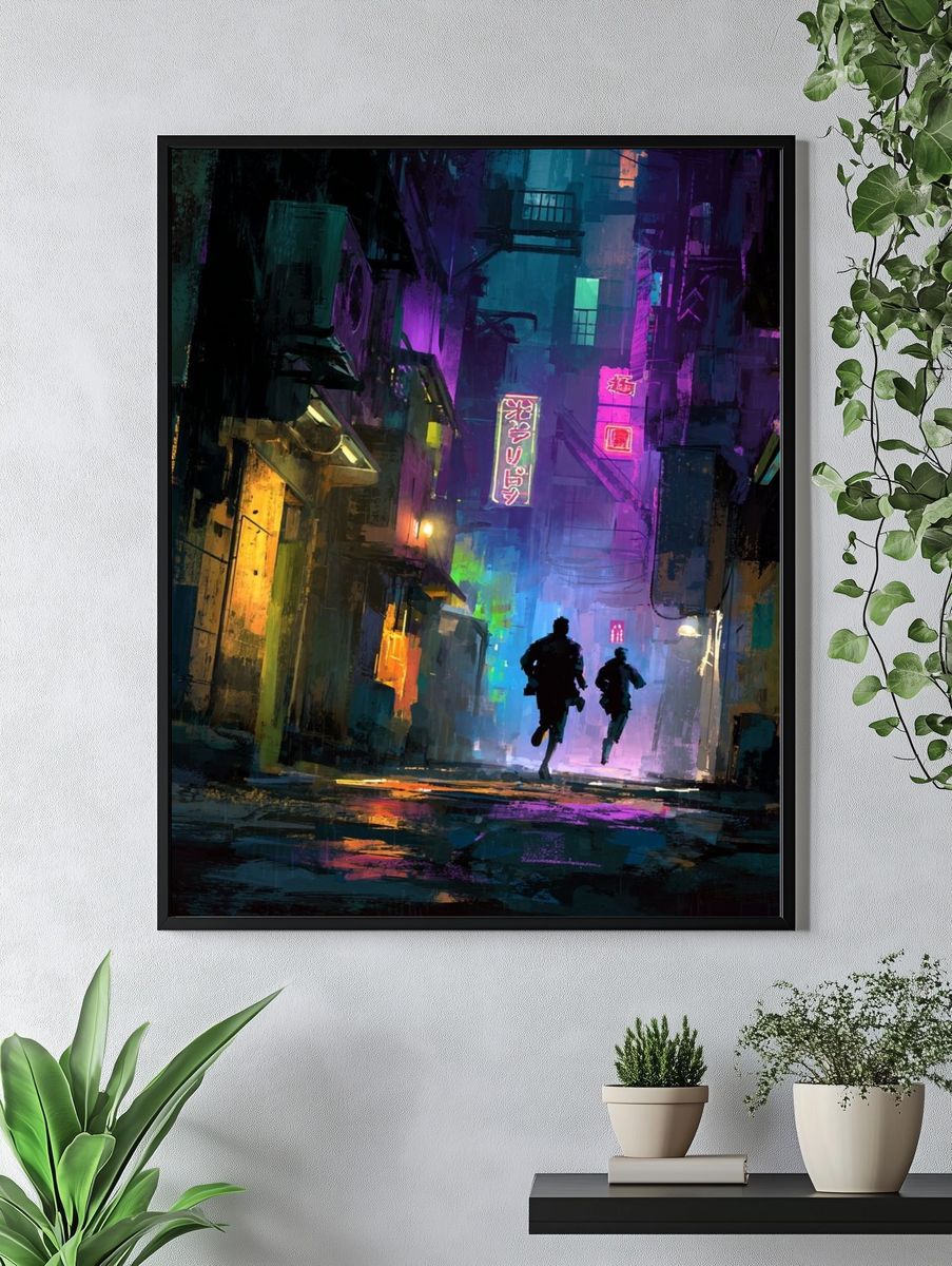 Neon Alleyway — Digital Art Print. — room view 4