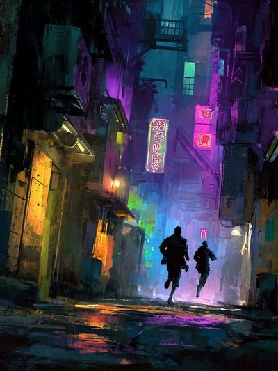 Neon Alleyway — Digital Art Print. poster