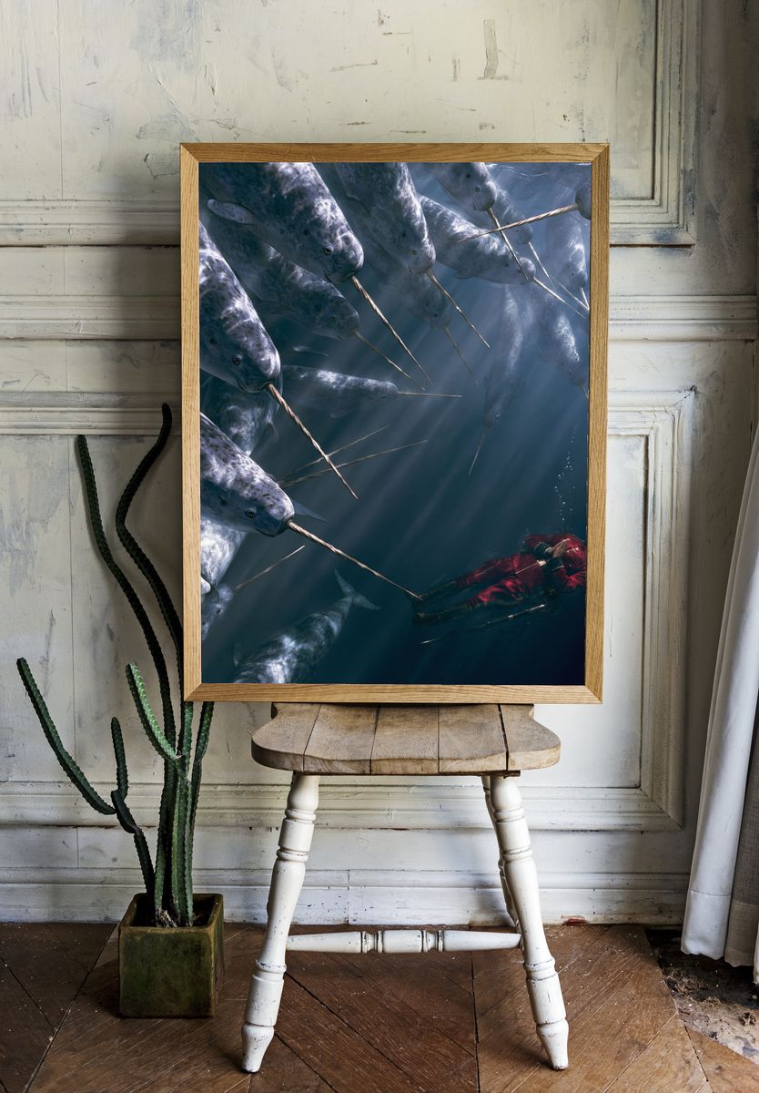 Narwhal Encounter Illustration Poster. — room view 1