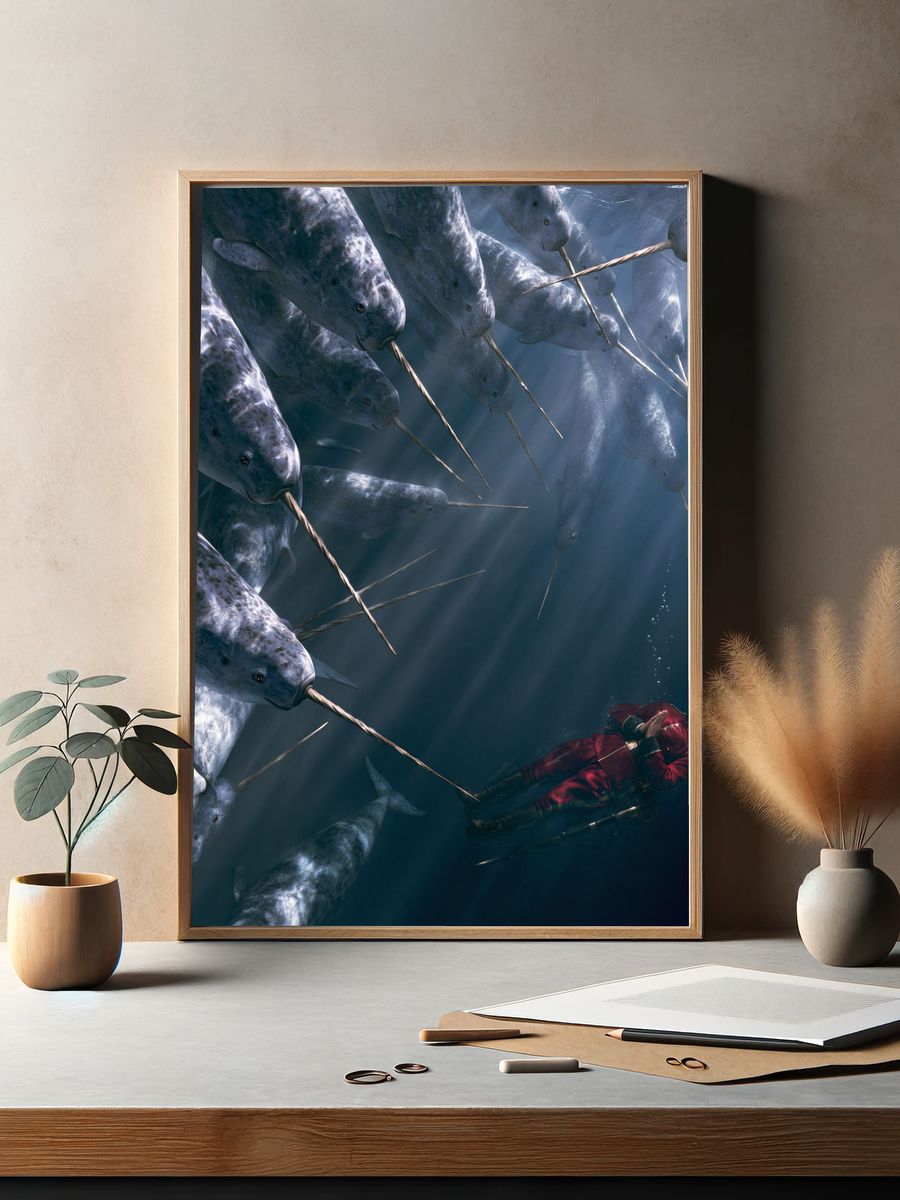 Narwhal Encounter Illustration Poster. — room view 2