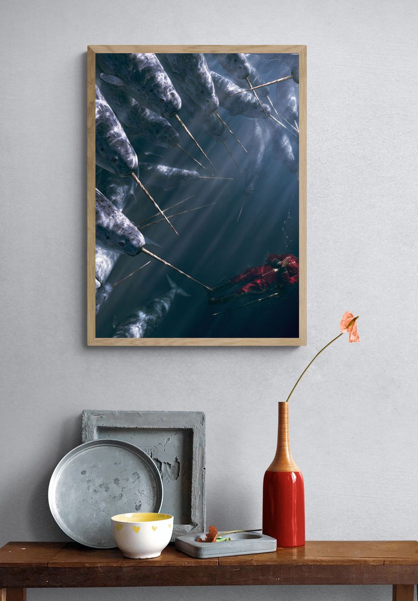 Narwhal Encounter Illustration Poster. — room view 3