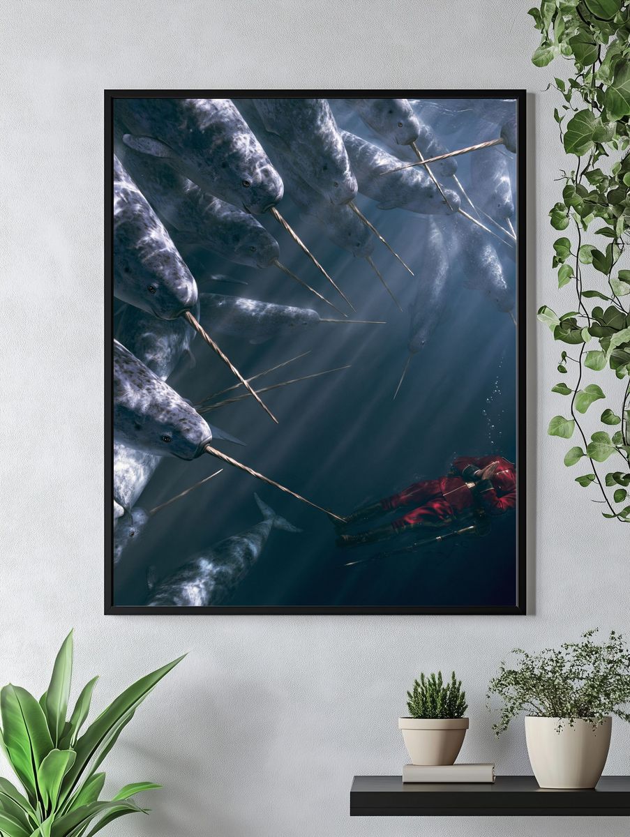 Narwhal Encounter Illustration Poster. — room view 4