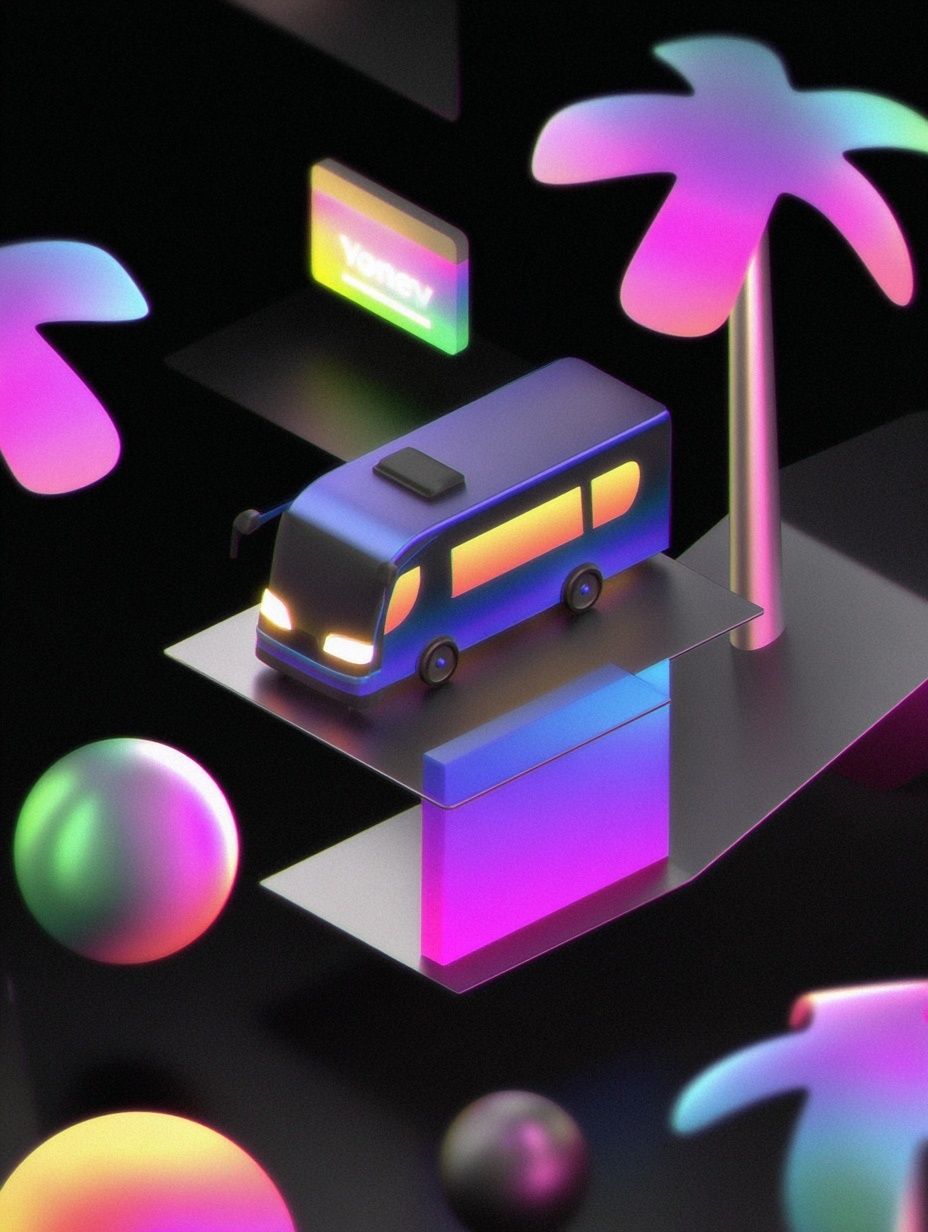 Neon Camper Van Illustration Poster. poster — illustration art