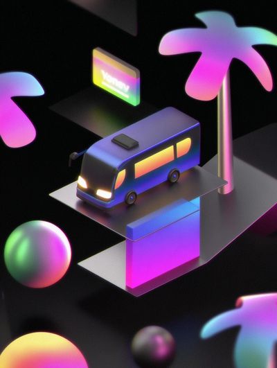 Neon Camper Van Illustration Poster. poster print