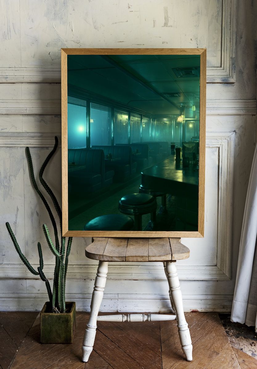 Neon Diner Interior Photography Poster. — room view 1