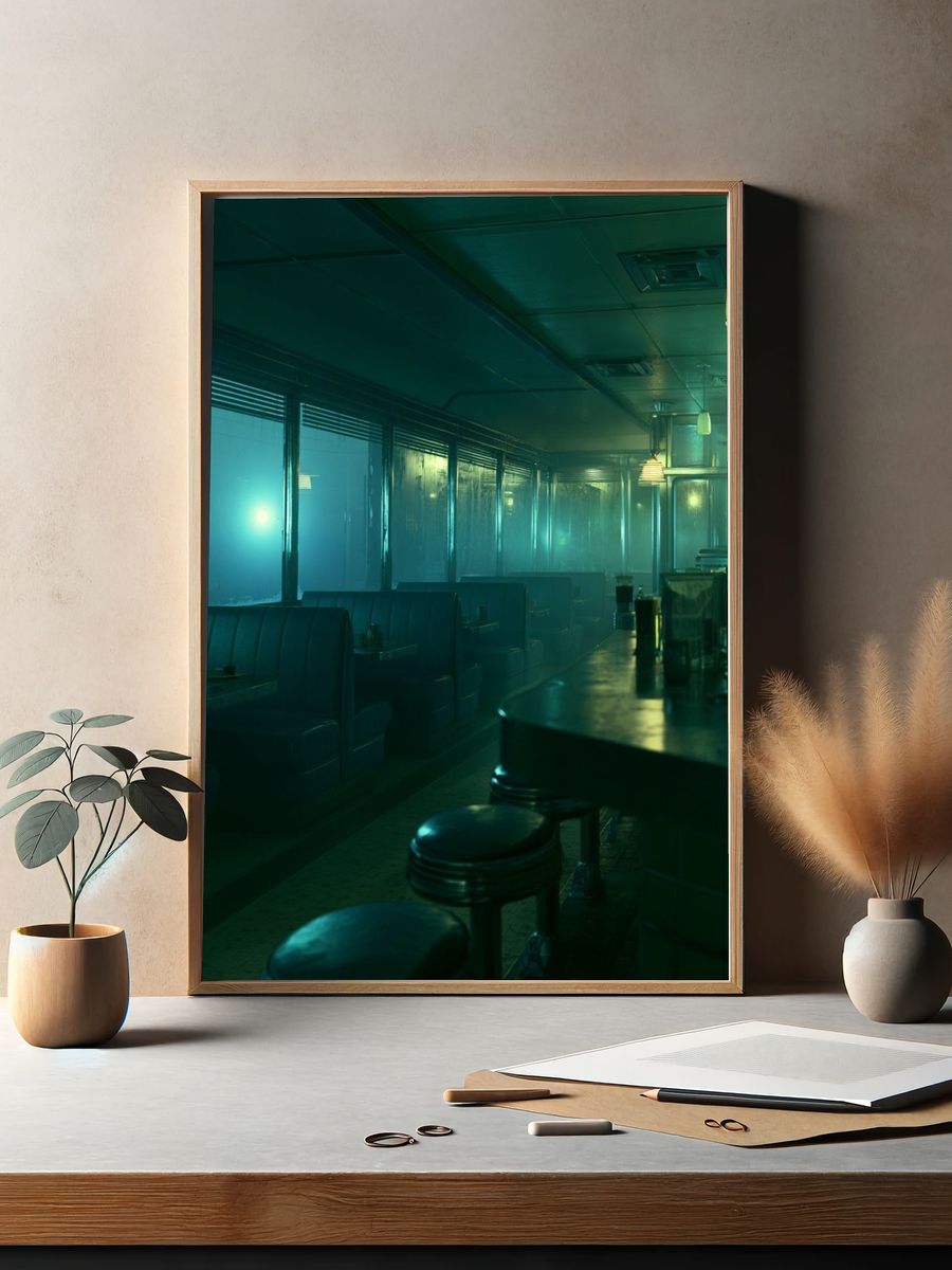Neon Diner Interior Photography Poster. — room view 2