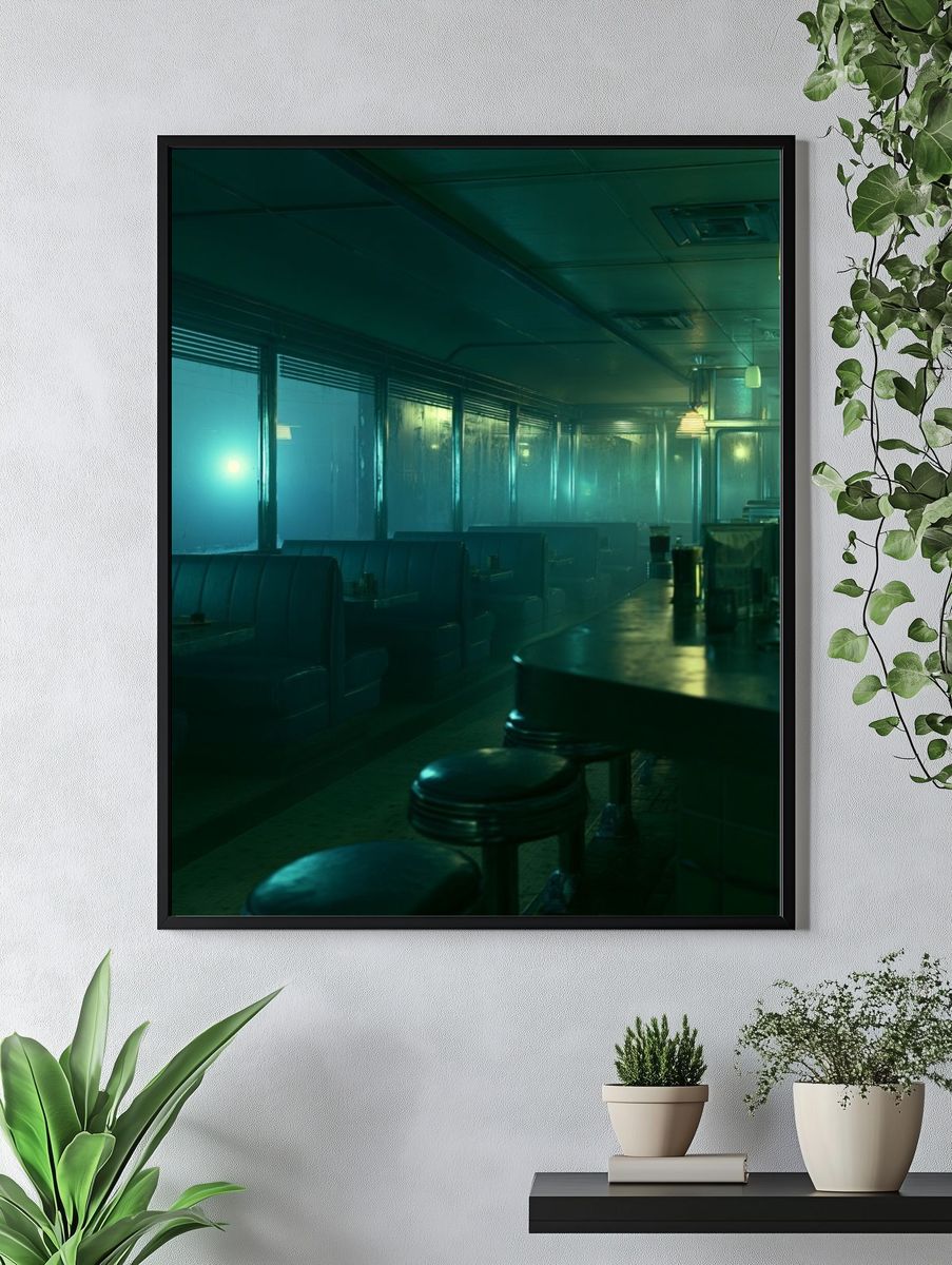 Neon Diner Interior Photography Poster. — room view 4