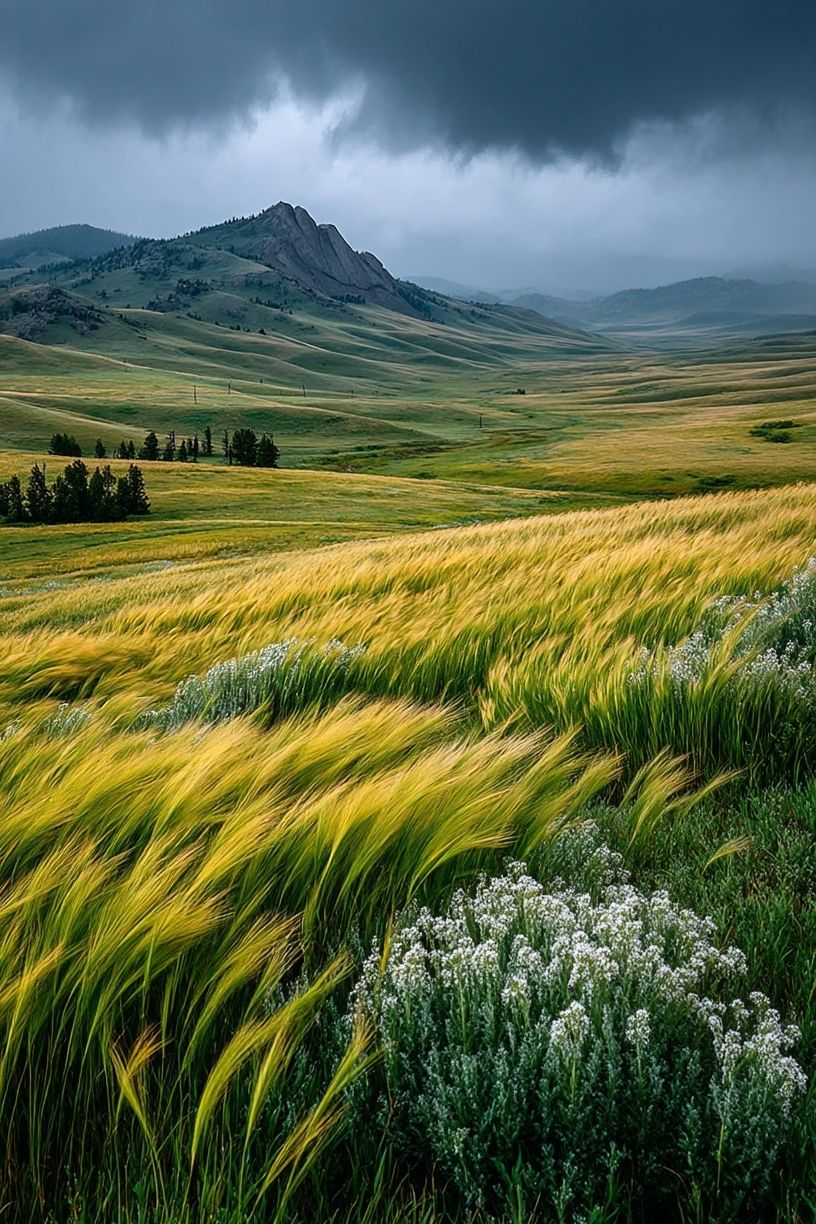 Golden Fields Under Stormy Sky Poster. poster detail
