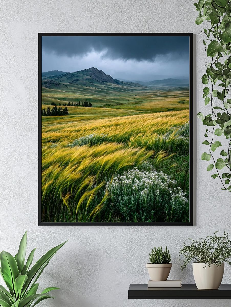 Golden Fields Under Stormy Sky Poster. — room view 4