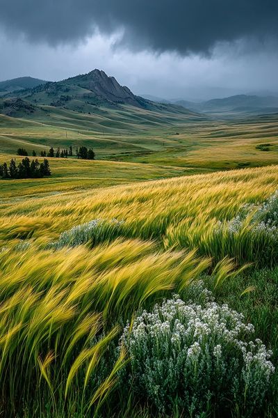 Golden Fields Under Stormy Sky Poster. poster