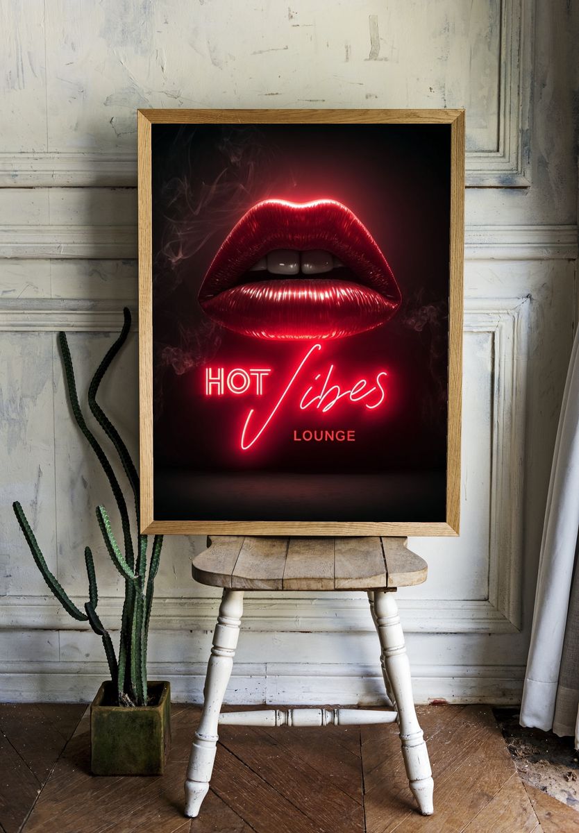Hot Vibes Lounge Neon Poster. — room view 1