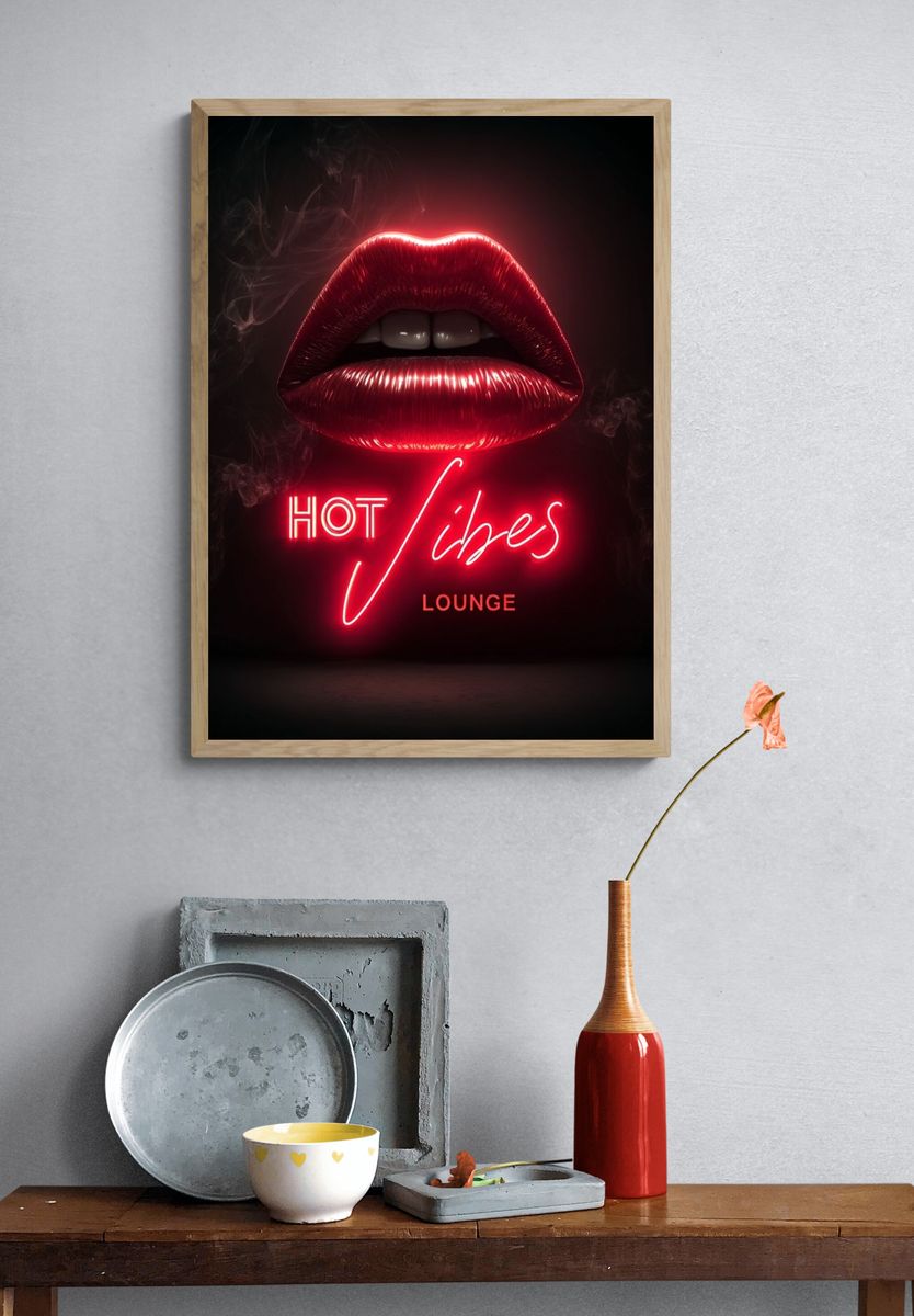 Hot Vibes Lounge Neon Poster. — room view 3