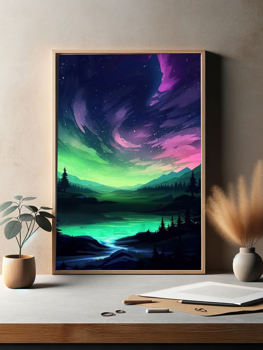 Aurora Borealis Landscape Poster. — room view 2