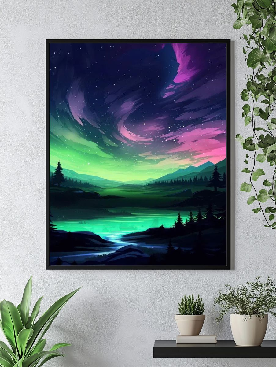 Aurora Borealis Landscape Poster. — room view 4
