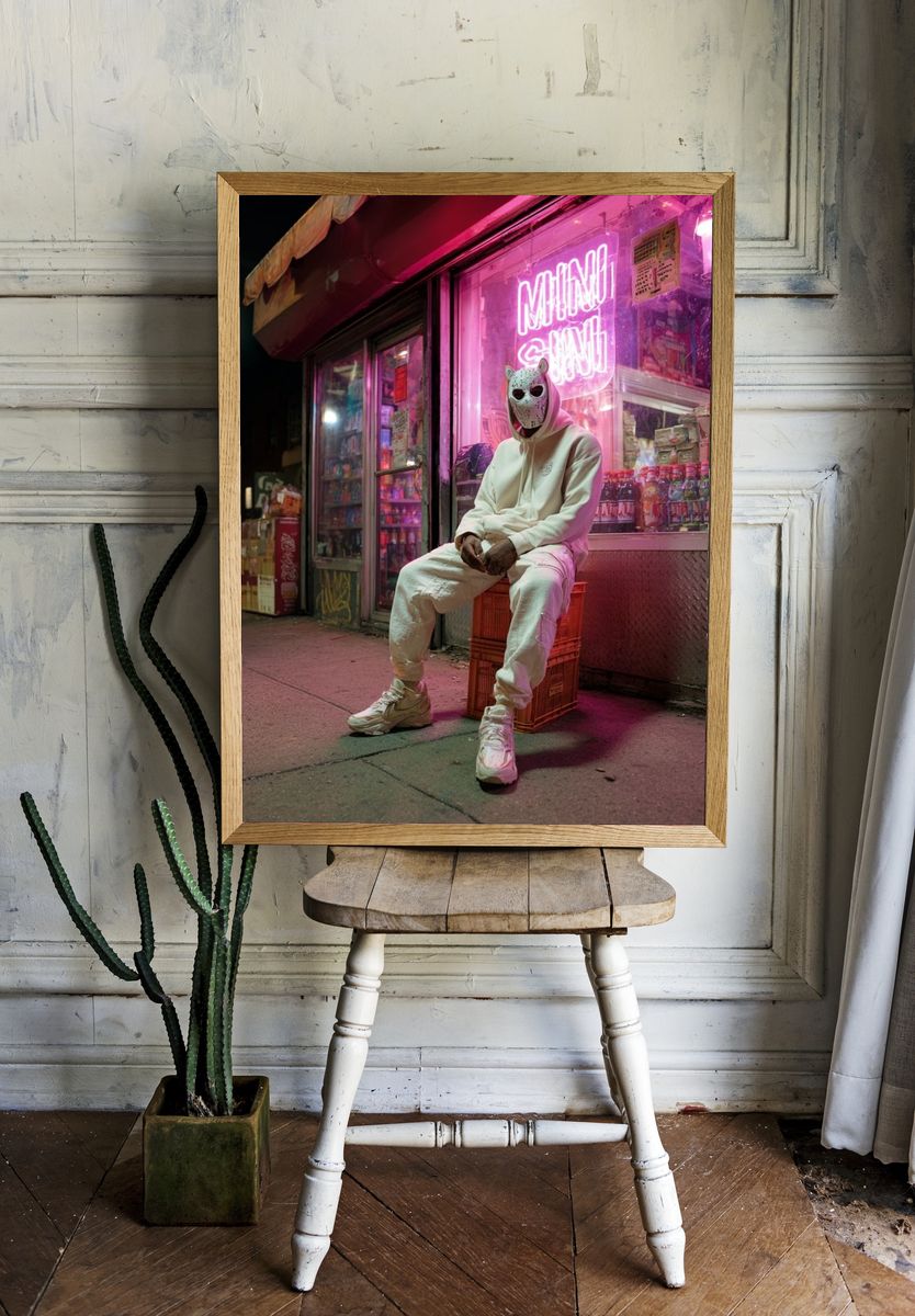 Neon Night Street Portrait Print. — room view 1