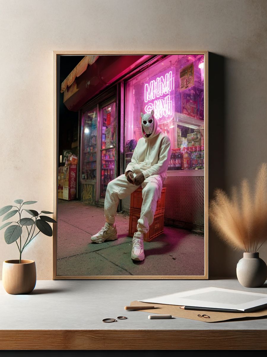 Neon Night Street Portrait Print. — room view 2