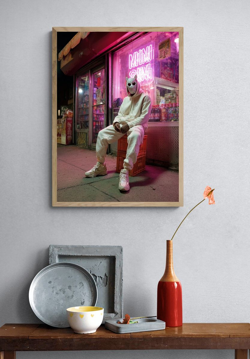 Neon Night Street Portrait Print. — room view 3