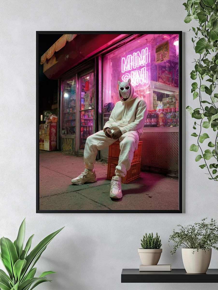 Neon Night Street Portrait Print. — room view 4