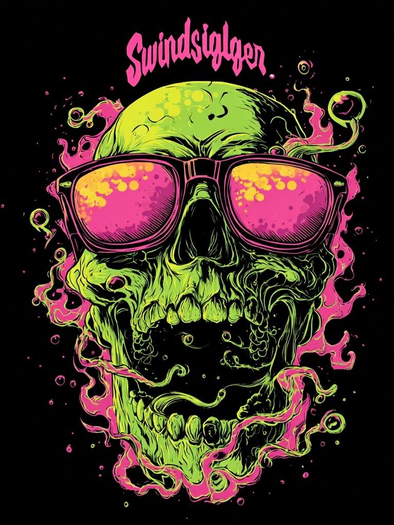 Neon Skull with Sunglasses — Graphic Print. poster detail