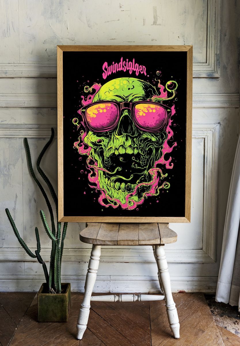 Neon Skull with Sunglasses — Graphic Print. — room view 1