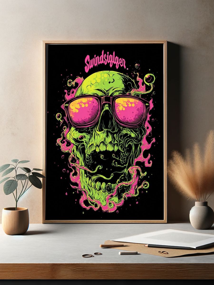 Neon Skull with Sunglasses — Graphic Print. — room view 2