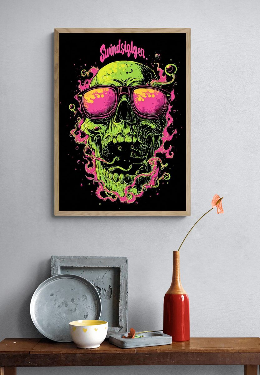 Neon Skull with Sunglasses — Graphic Print. — room view 3