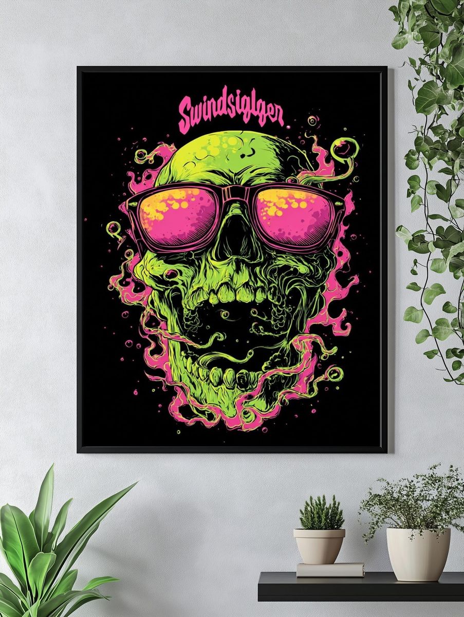 Neon Skull with Sunglasses — Graphic Print. — room view 4