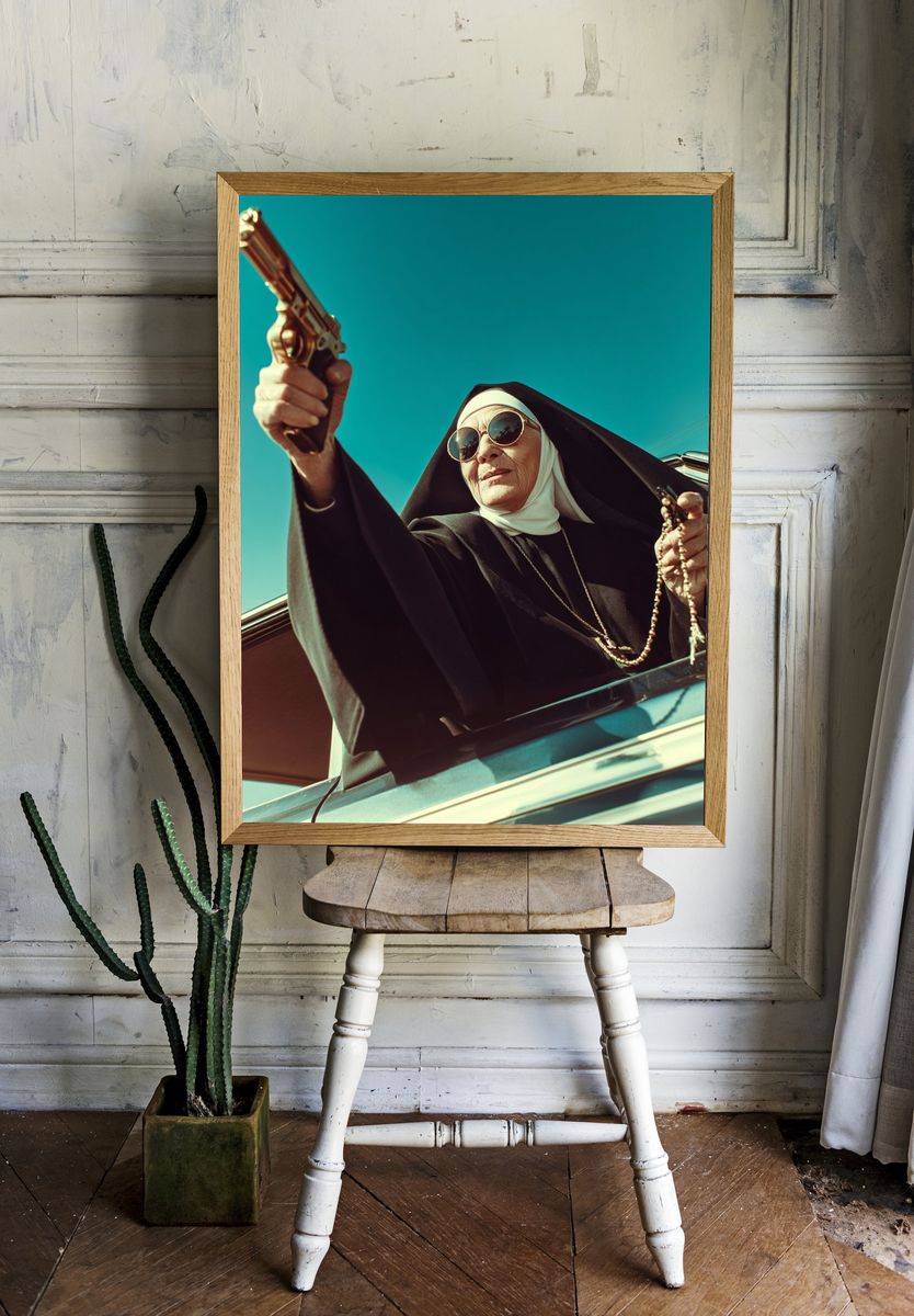 Nun with Gun — Pop Art Print. — room view 1