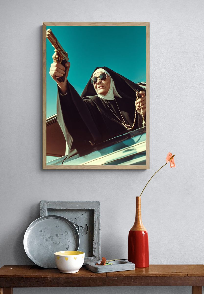 Nun with Gun — Pop Art Print. — room view 3