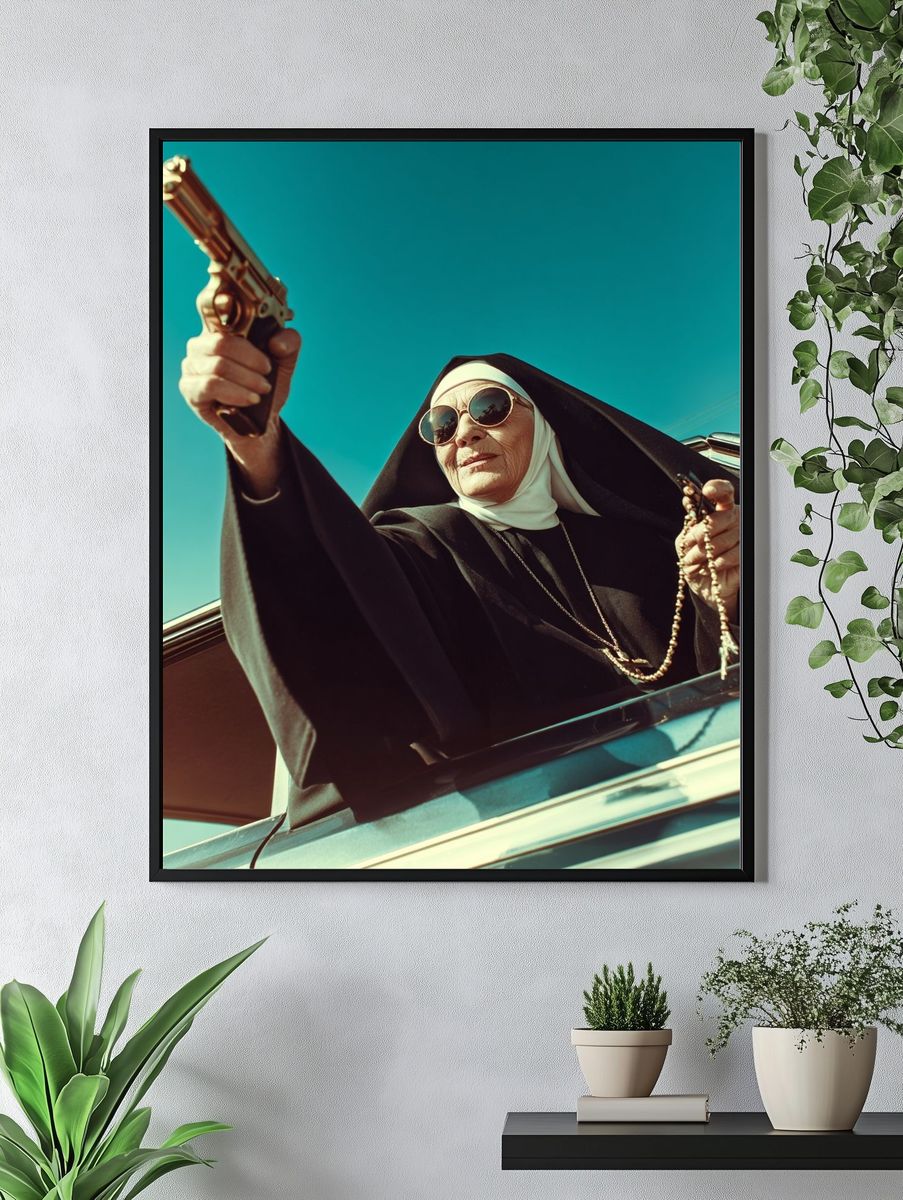 Nun with Gun — Pop Art Print. — room view 4