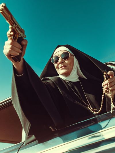 Nun with Gun — Pop Art Print. poster