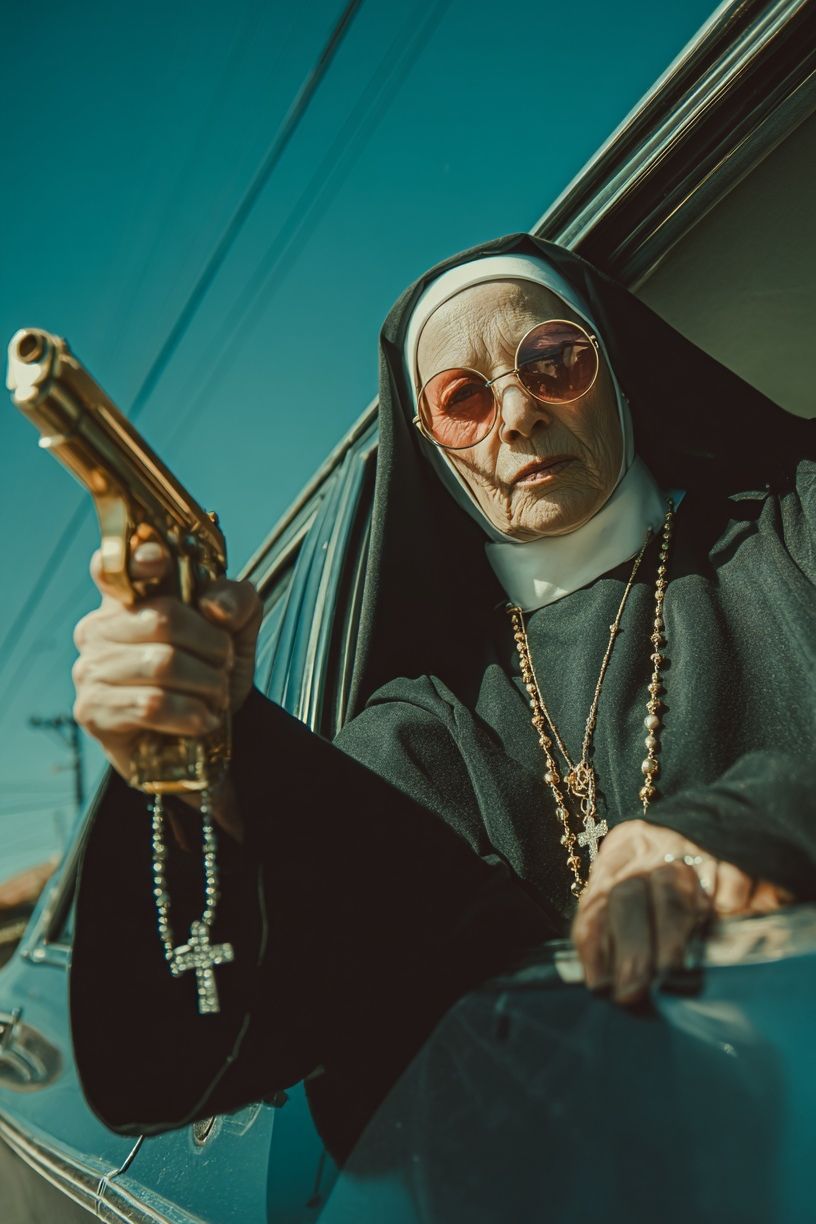 Nun with Gun Cinematic Photography Poster. poster — photography art