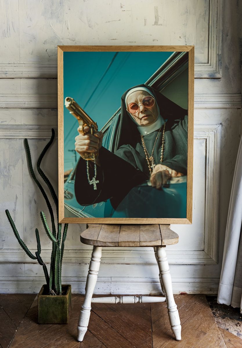 Nun with Gun Cinematic Photography Poster. — room view 1