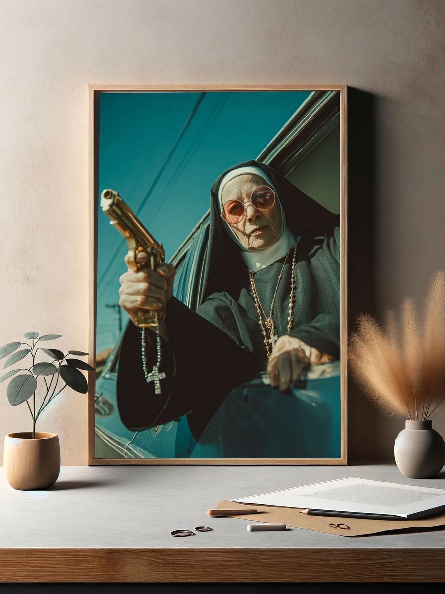 Nun with Gun Cinematic Photography Poster. — room view 2