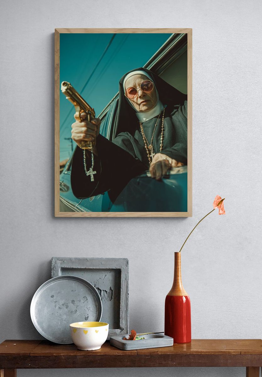 Nun with Gun Cinematic Photography Poster. — room view 3