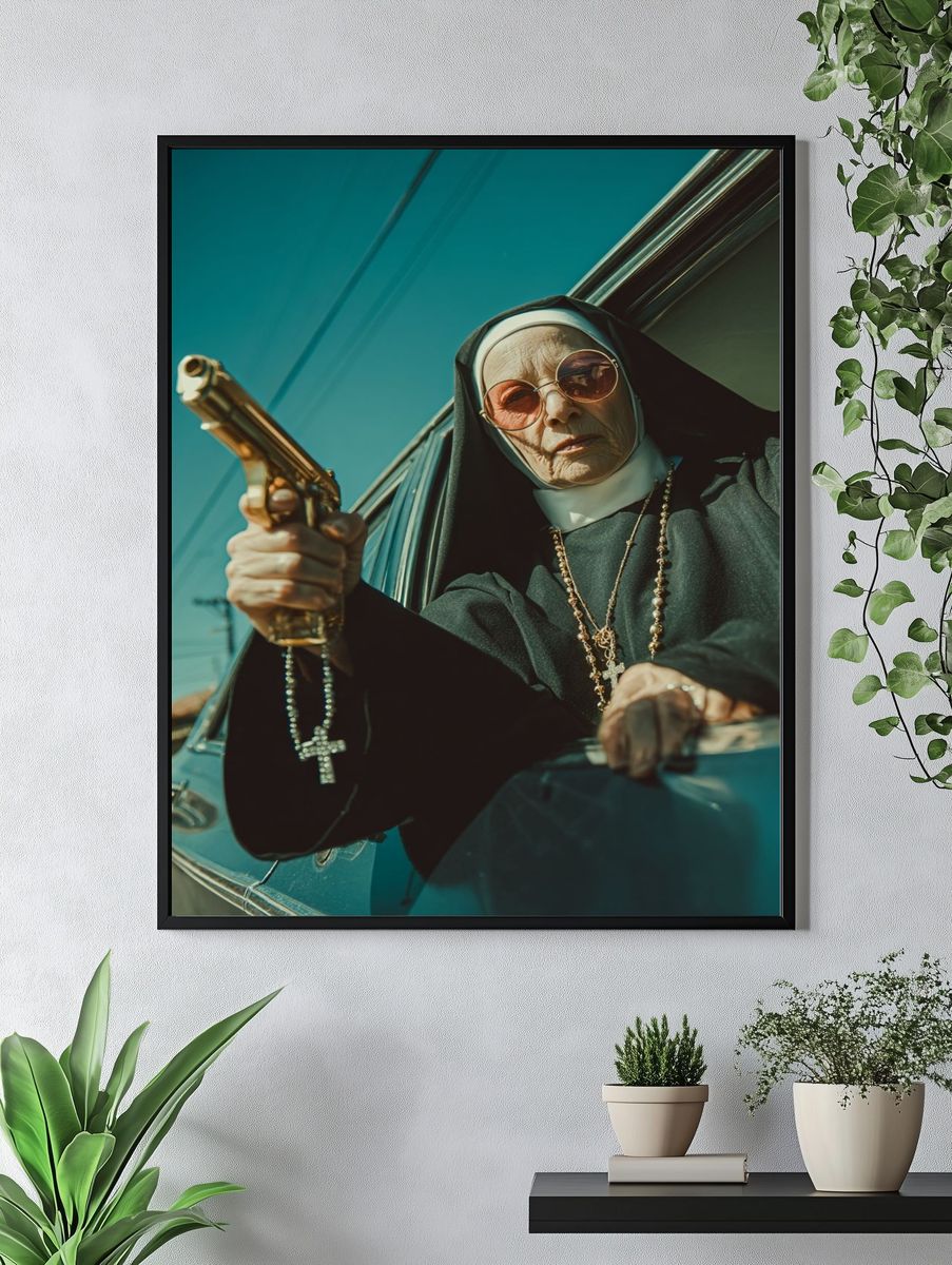 Nun with Gun Cinematic Photography Poster. — room view 4