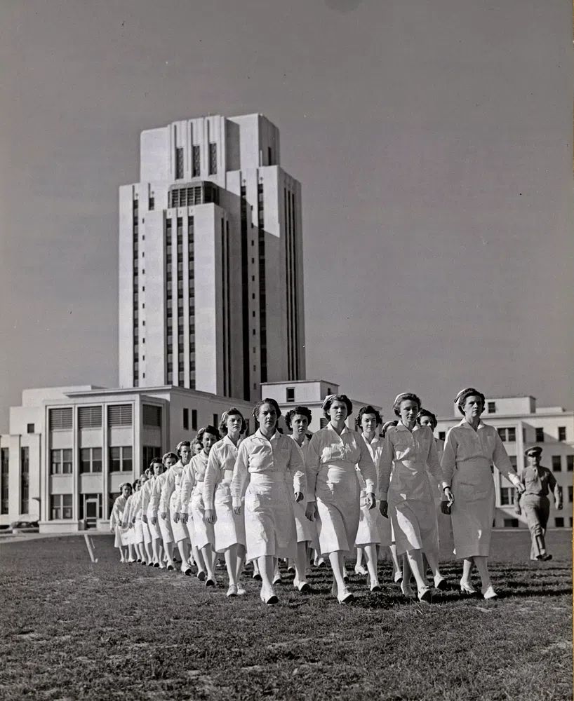 Nurses Marching Black-White Poster. poster detail