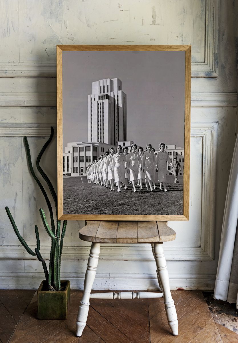 Nurses Marching Black-White Poster. — room view 1