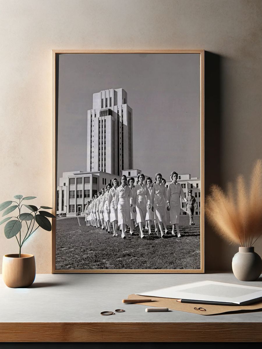 Nurses Marching Black-White Poster. — room view 2