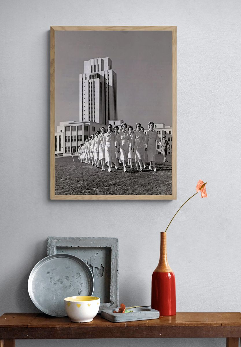 Nurses Marching Black-White Poster. — room view 3